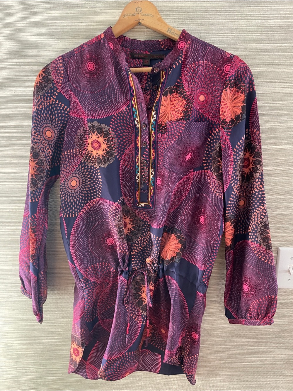 Women's Printed Drawstring Tunic Top - Pink & Navy